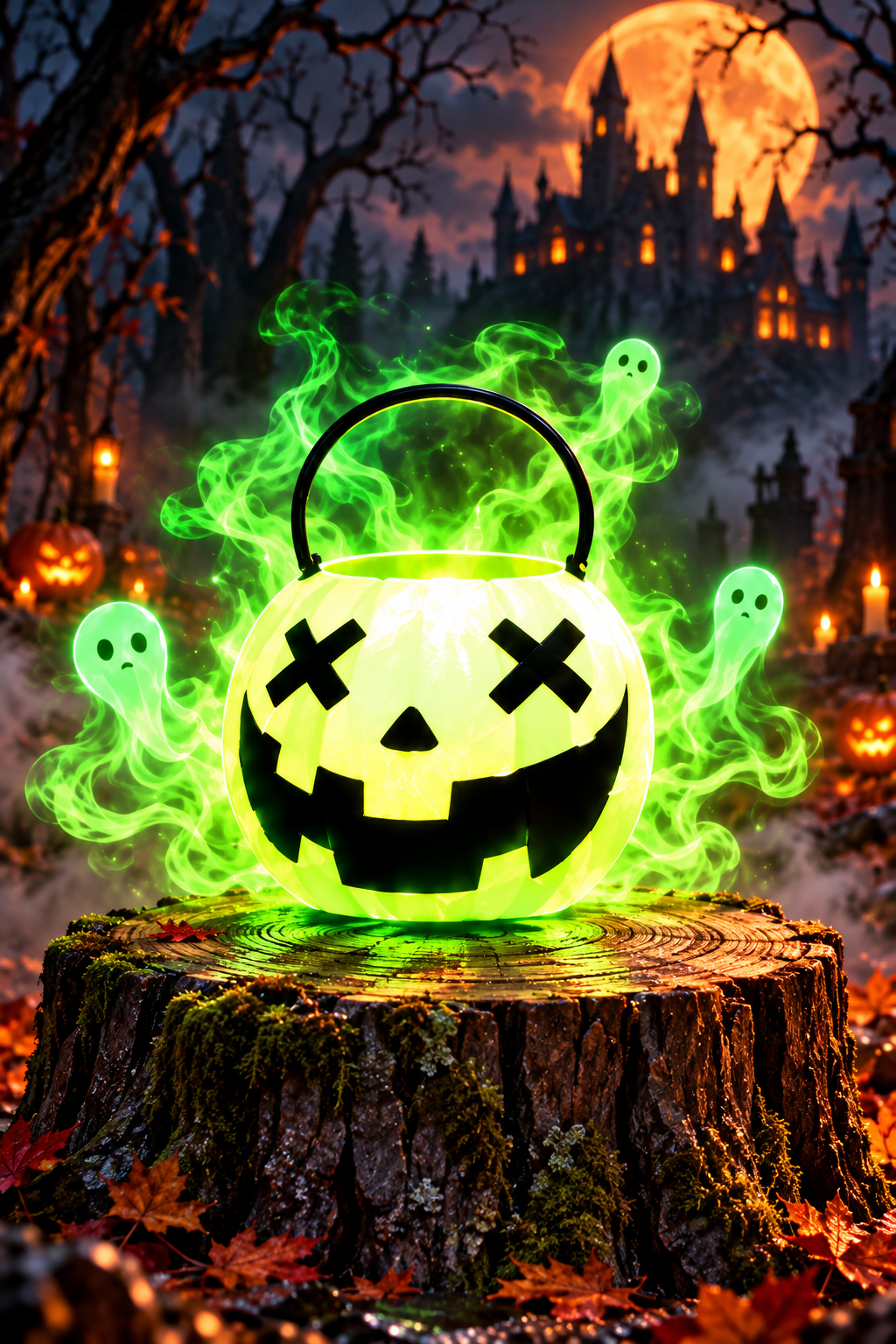 Glowing green Halloween pumpkin bag